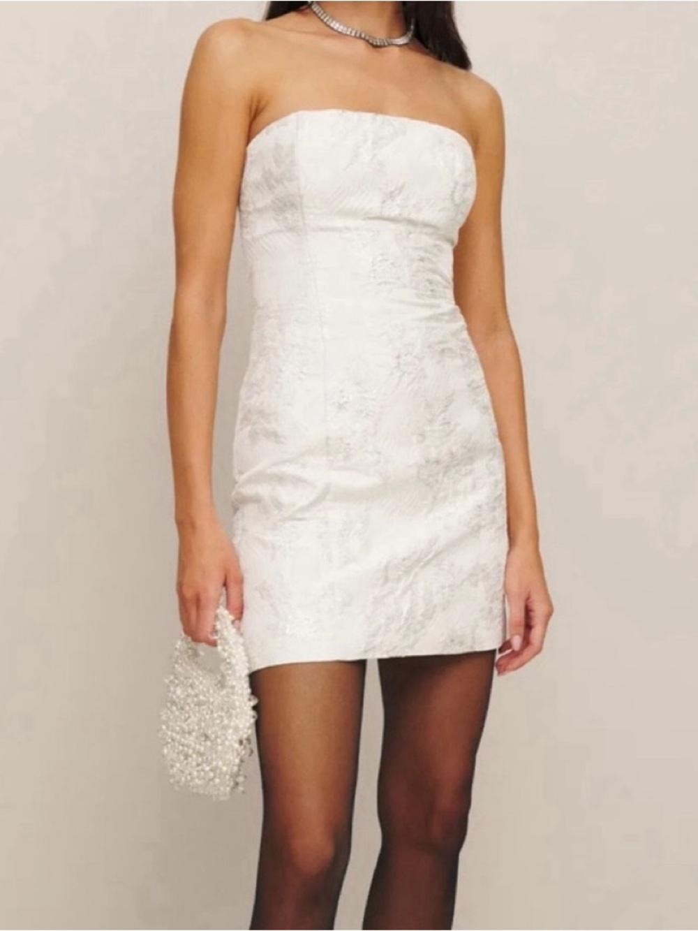Reformation Gabby Strapless White Jacquard Mini Dress